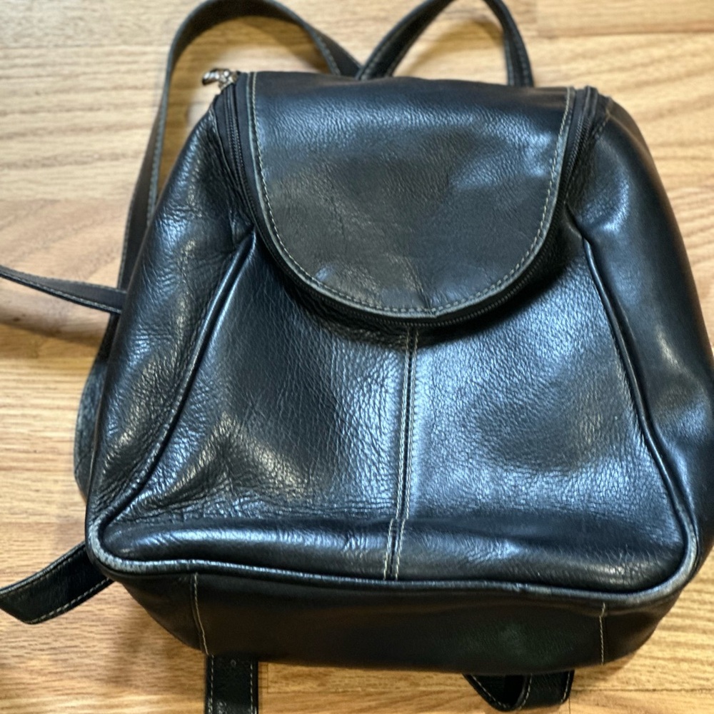 Soft, black leather Piel backpack purse- used